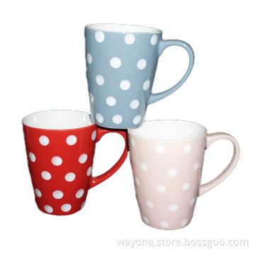 Embossed 12oz Ceramic Mug with Pink, Red, Beige, Gray Color Glazed Outside and White Color Inside